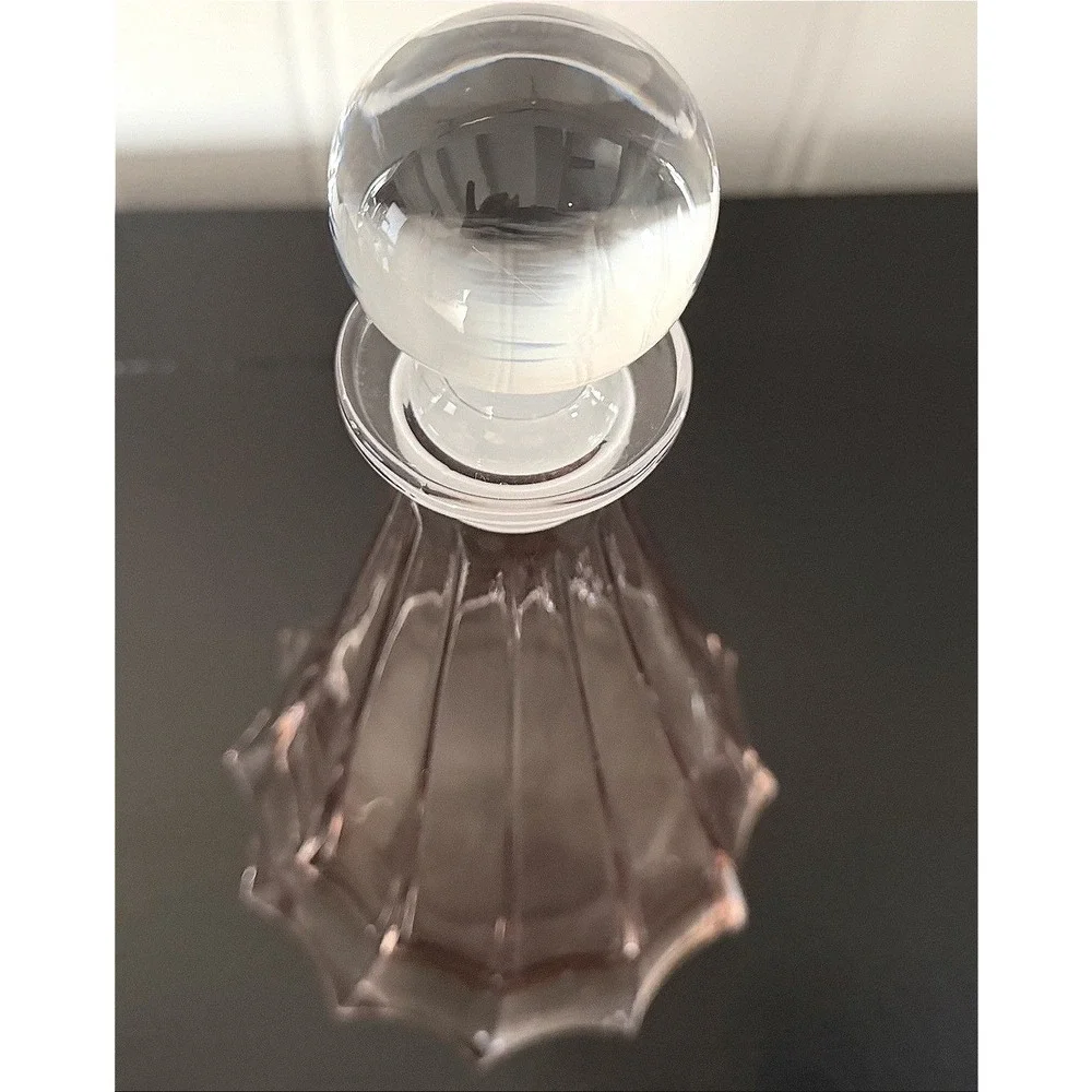 Vintage Honey Amber Skirted Glass Liquor Decanter with Spherical Stopper